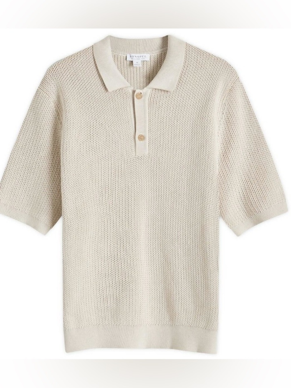 Sunspel Melrose Knitted Polo Shirt Ecru Cream Egyptian Cotton Men’s Small